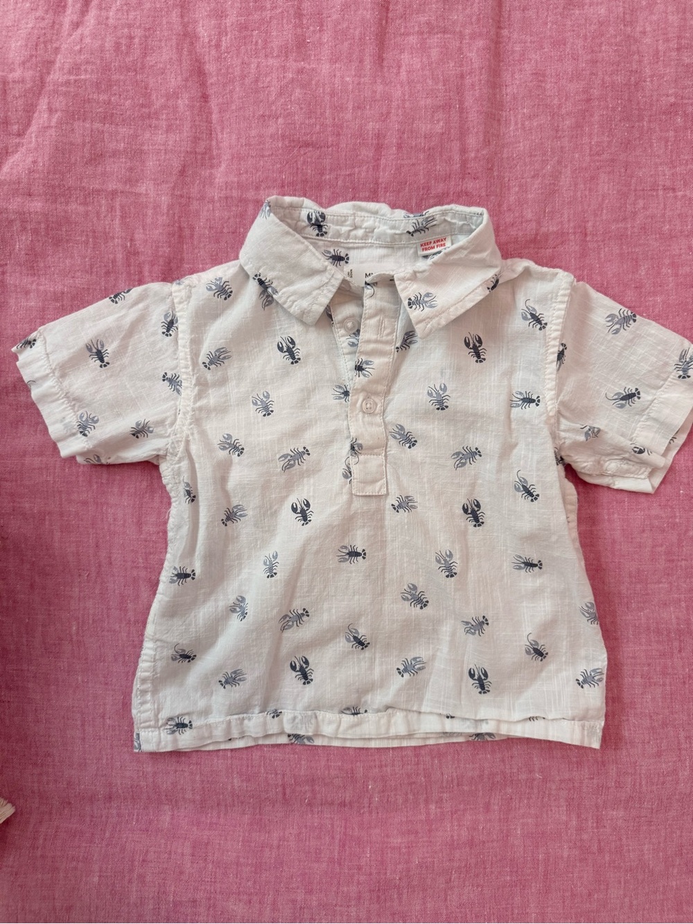 Mango White Short-Sleeve Button-Down Shirt with Navy Crab Print